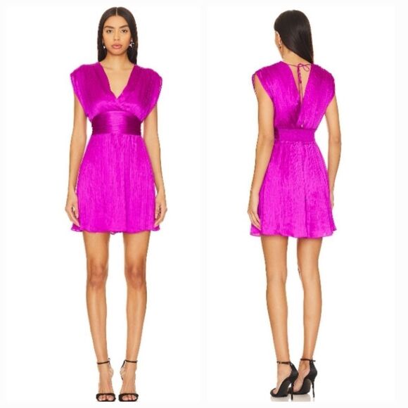 NEW Steve Madden Purple Satin Pleated Deep V Babydoll Inspo Dress M XL - Picture 1 of 5